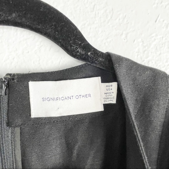 Significant Other Tempo Linen Blend V Neck Kimono Sleeve Romper Solid Black - Picture 7 of 7